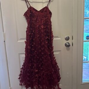 Time to Fly Burgundy Butterfly Lace-Up Midi Dress